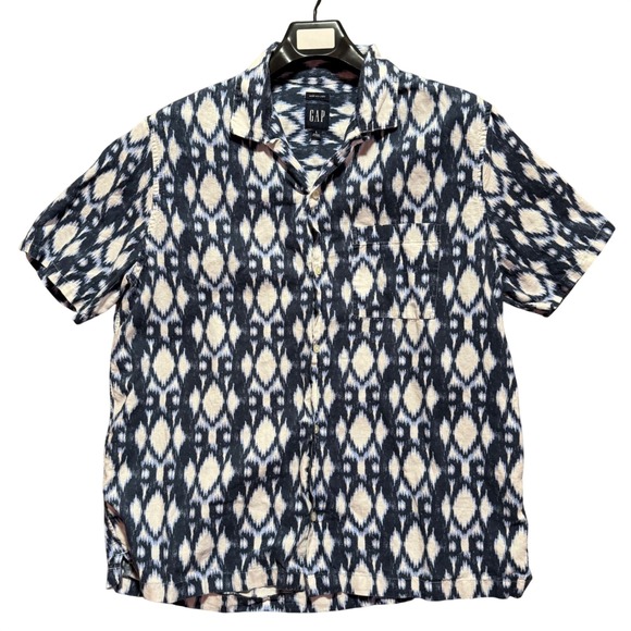 GAP Other - Gap Loop Collar Shirt Linen Blend Large Mens Ikat Short Sleeve Button Up